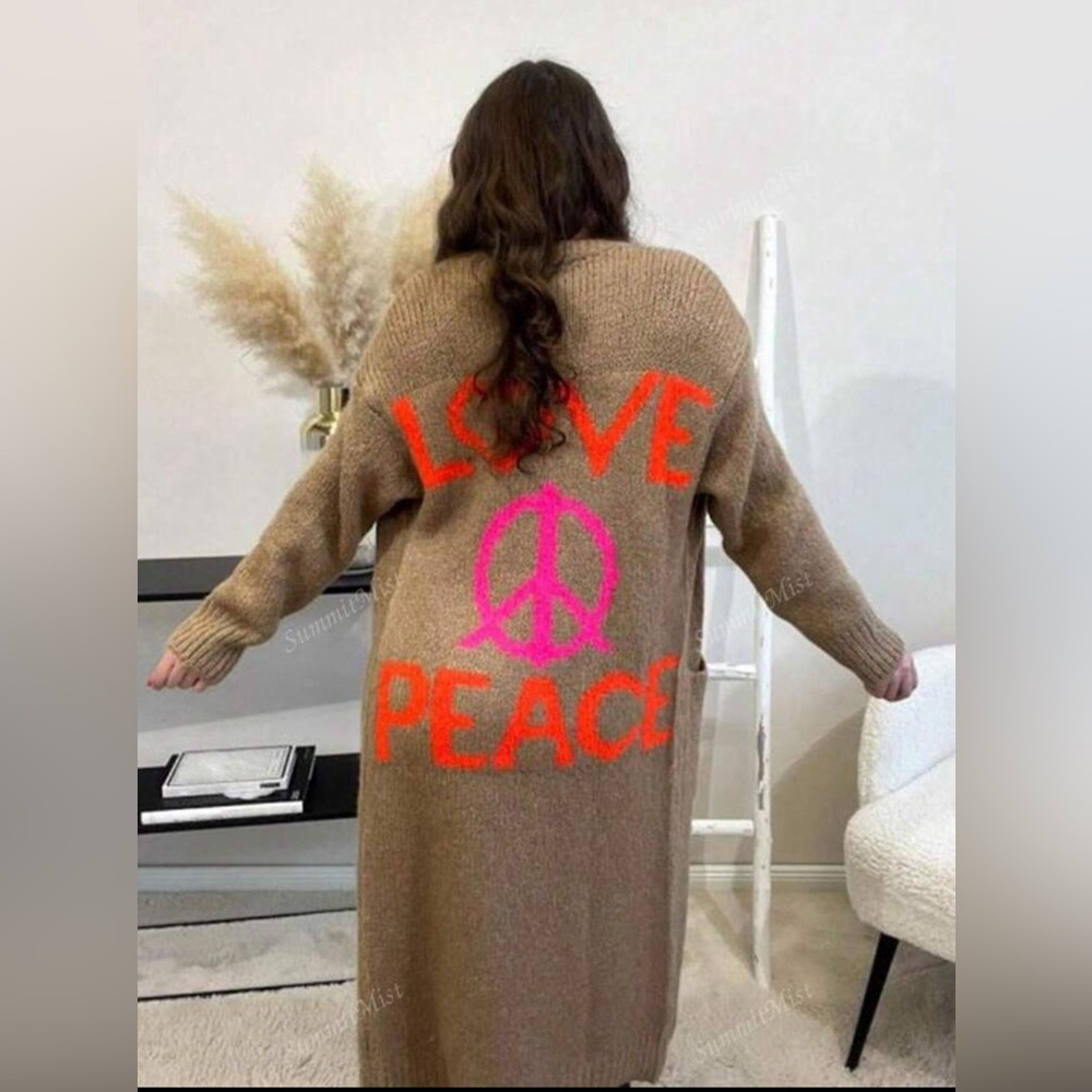 Women's Camel Color LOVE AND PEACE cardigan